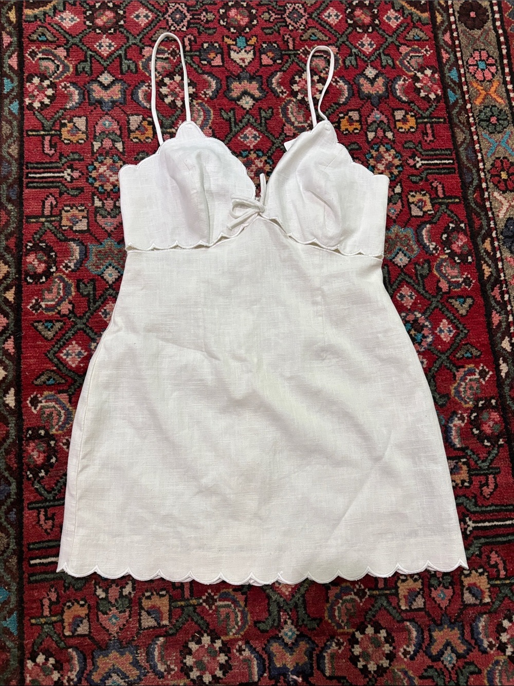 White linen Scalloped Slip Dress